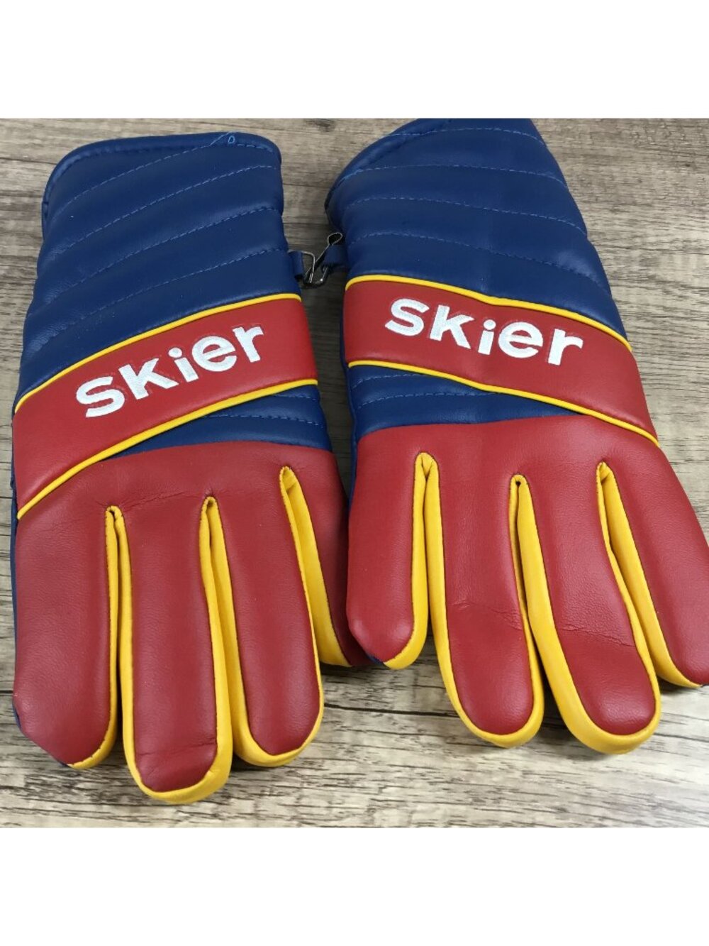 Vintage Becker Gloves Mens Ski Gloves M Thermo Foam Lined Leather Red/Blue/Yello